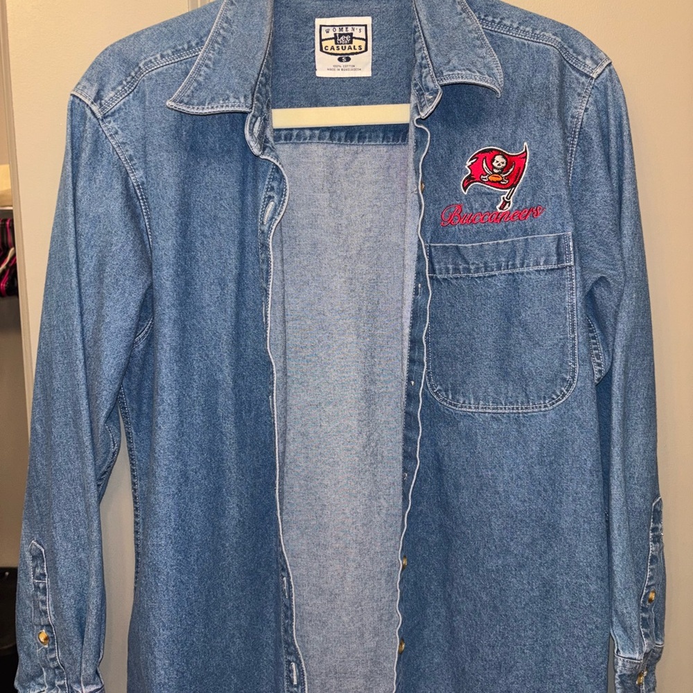 Vintage Lee Blue Tampa Bay Buccaneers Casual Button Down Shirt Size Small